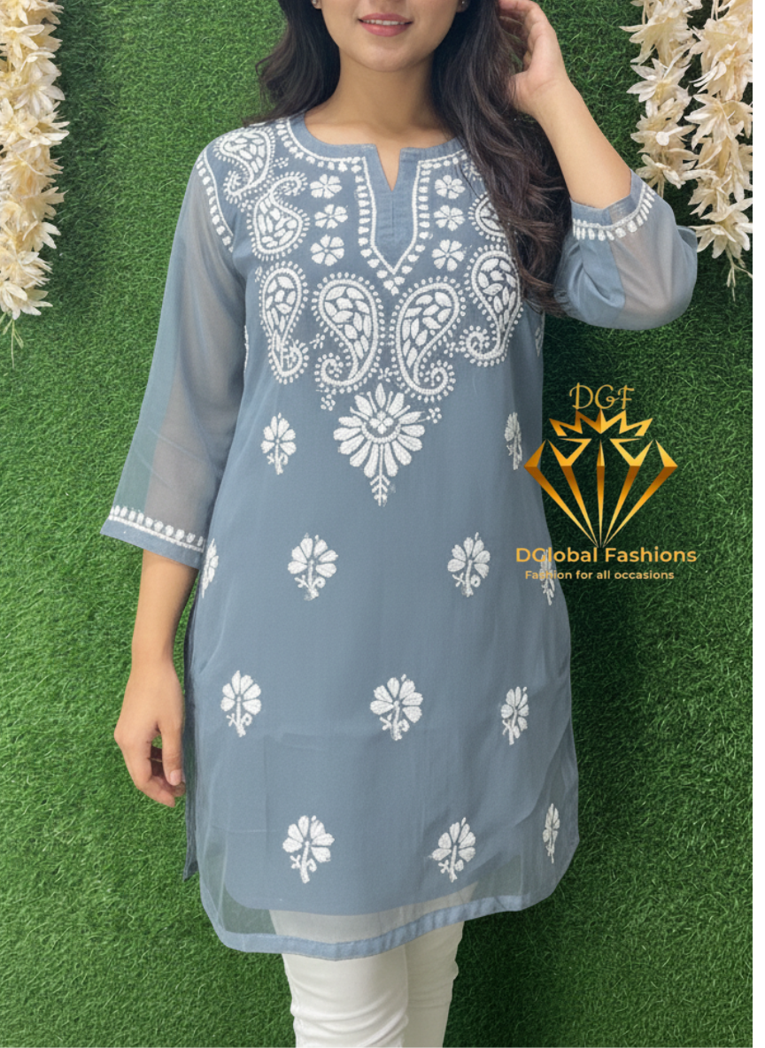 Lucknowi Chikankari Georgette Short Top