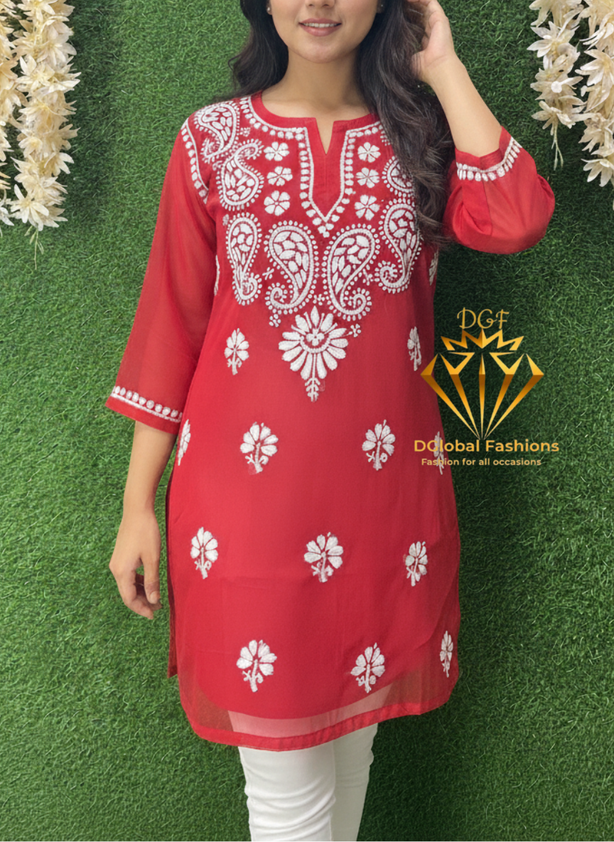 Lucknowi Chikankari Georgette Short Top