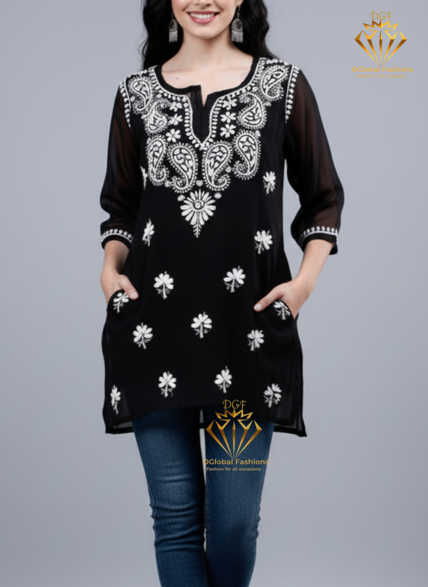Lucknowi Chikankari Georgette Short Top