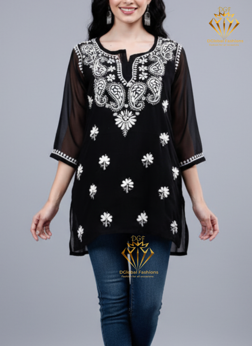 Lucknowi Chikankari Georgette Short Top