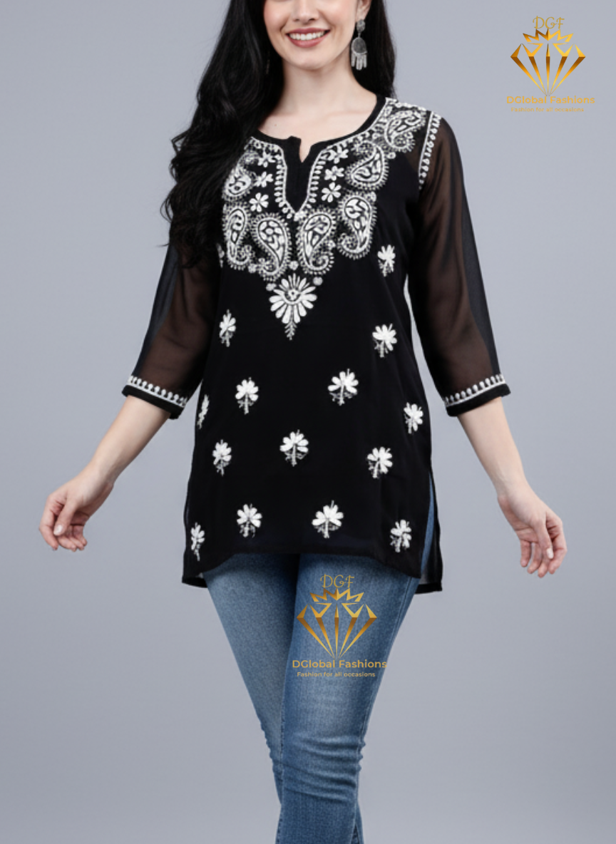 Lucknowi Chikankari Georgette Short Top