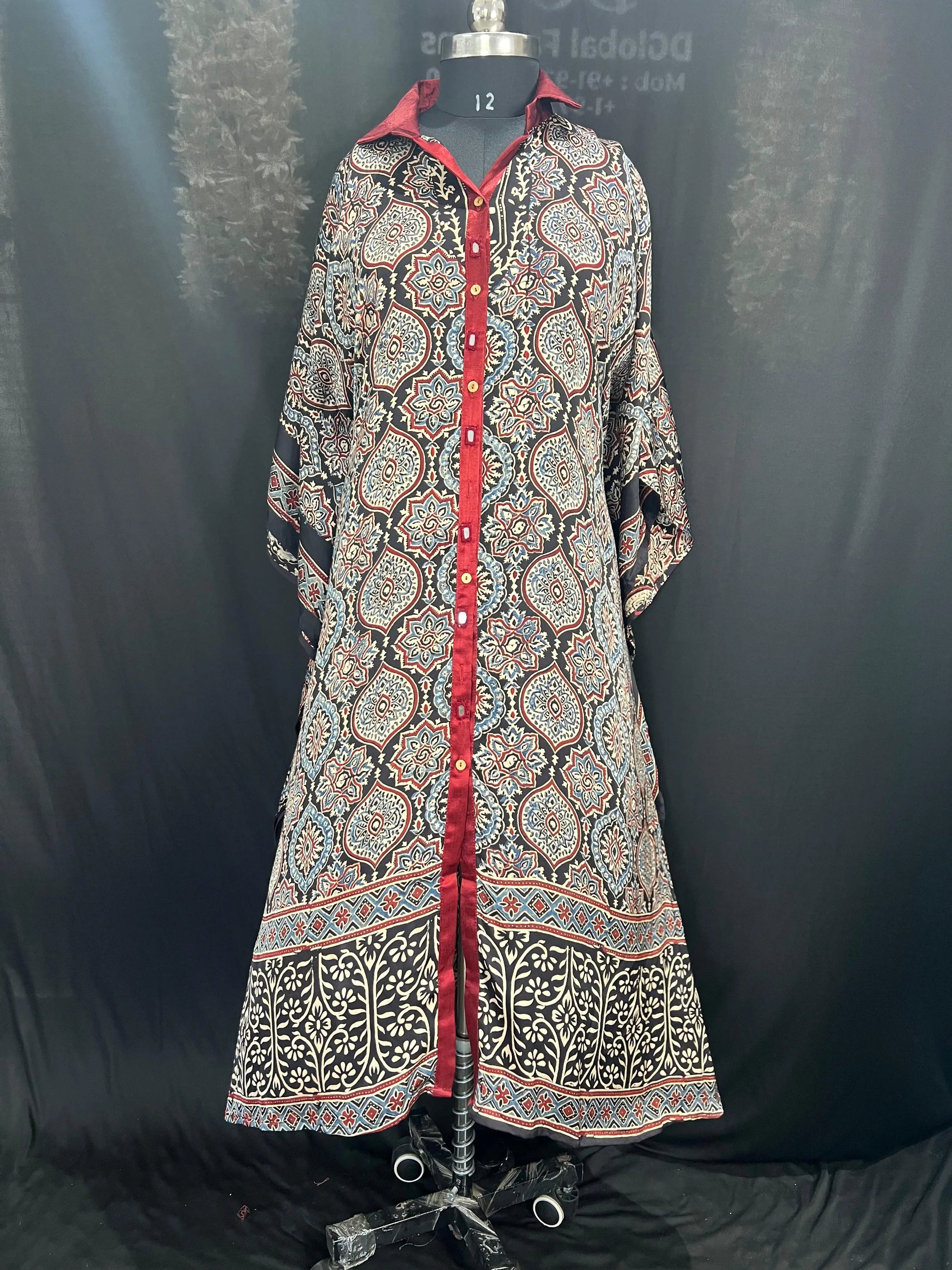 Hand Block Ajrakh Front Open Shrug Kaftan for Women