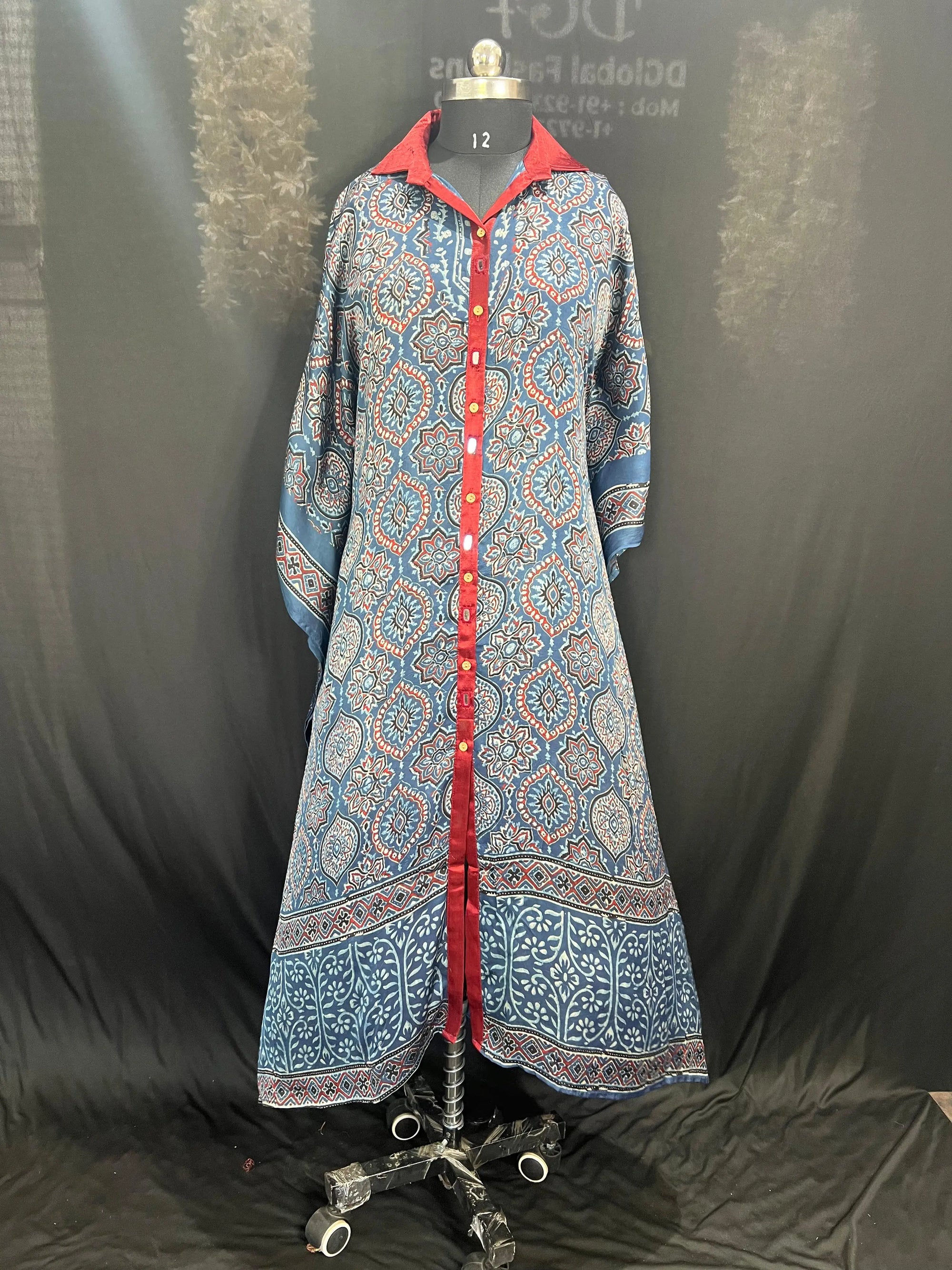 Hand Block Ajrakh Front Open Shrug Kaftan for Women