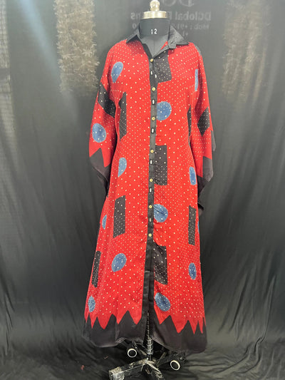 Hand Block Ajrakh Front Open Shrug Kaftan for Women
