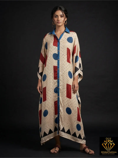 Hand Block Ajrakh Front Open Shrug Kaftan for Women