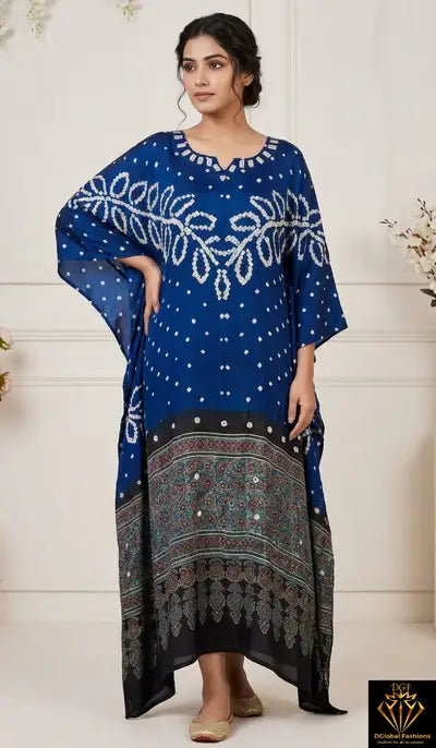 Modal Bandhani Kaftan with Real Mirror Work – Relaxed Fit Style