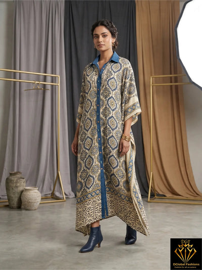 Hand Block Ajrakh Front Open Shrug Kaftan for Women