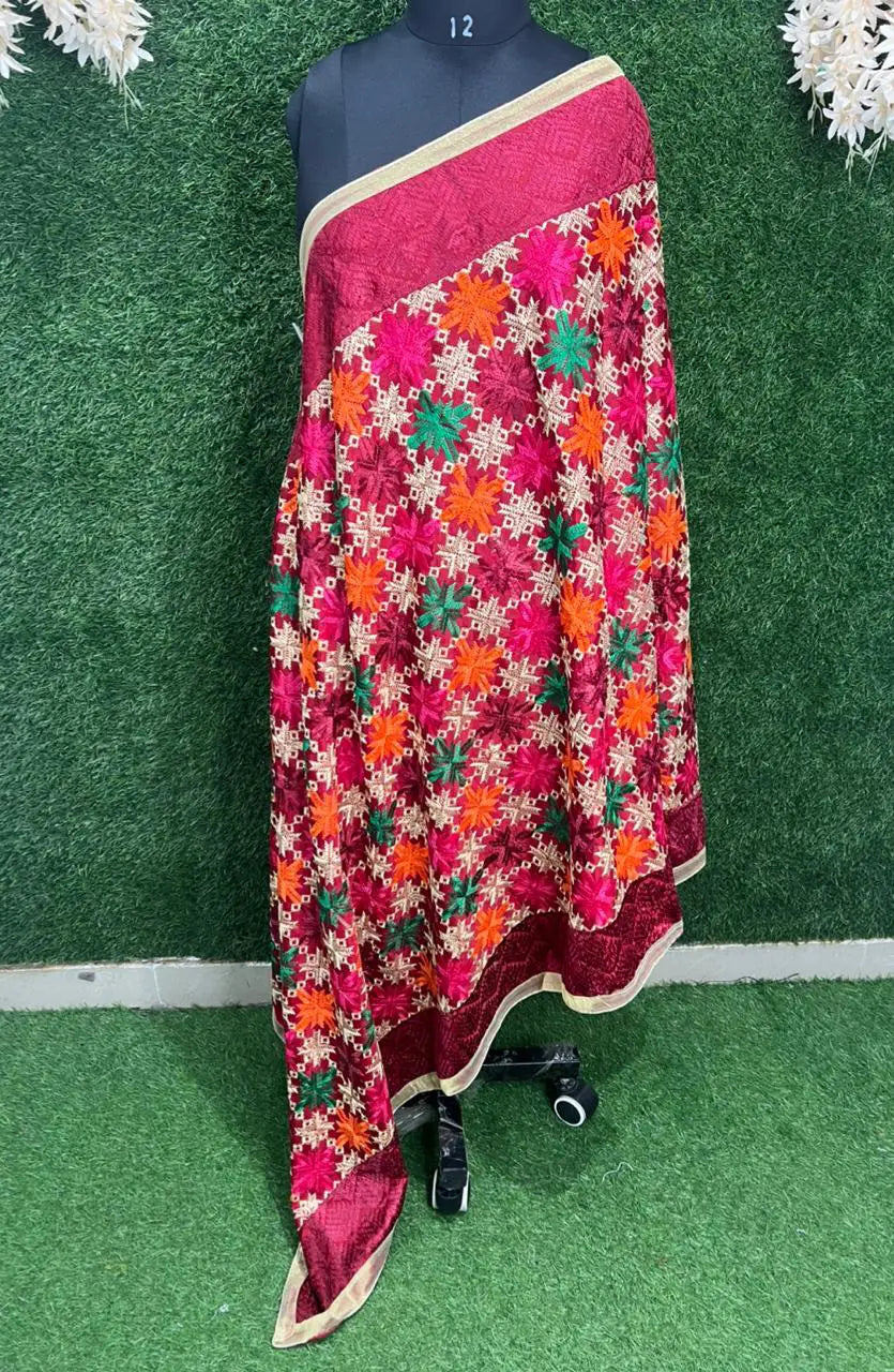Multicolor Phulkari Embroidery Dupatta – Traditional Punjabi Handcrafted Elegance