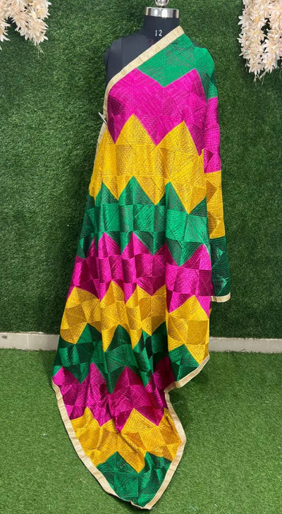 Multicolor Phulkari Embroidery Dupatta – Traditional Punjabi Handcrafted Elegance