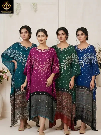 Modal Bandhani Kaftan with Real Mirror Work – Relaxed Fit Style