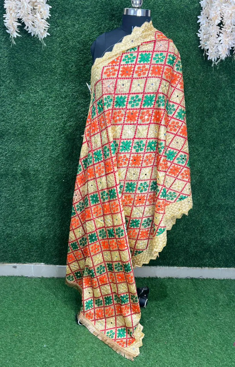 Multicolor Phulkari Embroidery Dupatta – Traditional Punjabi Handcrafted Elegance