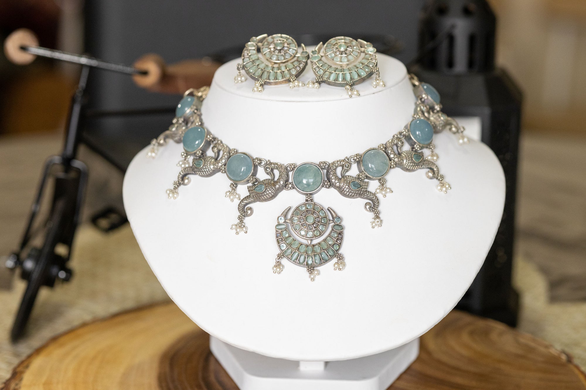 Mayuri silver necklace set with chand bali