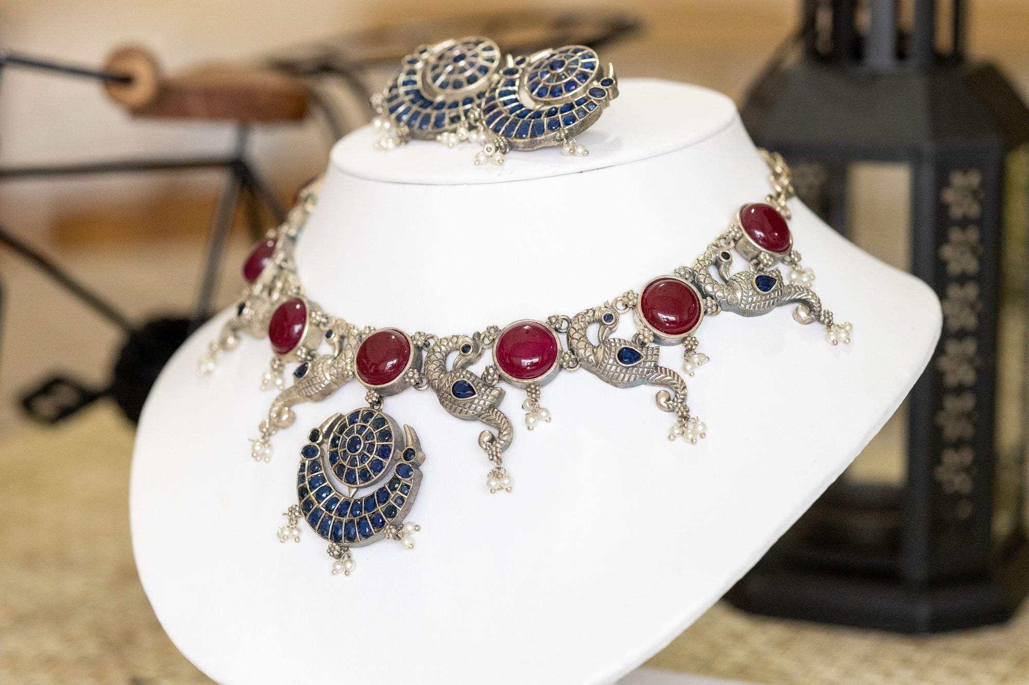 Mayuri silver necklace set with chand bali