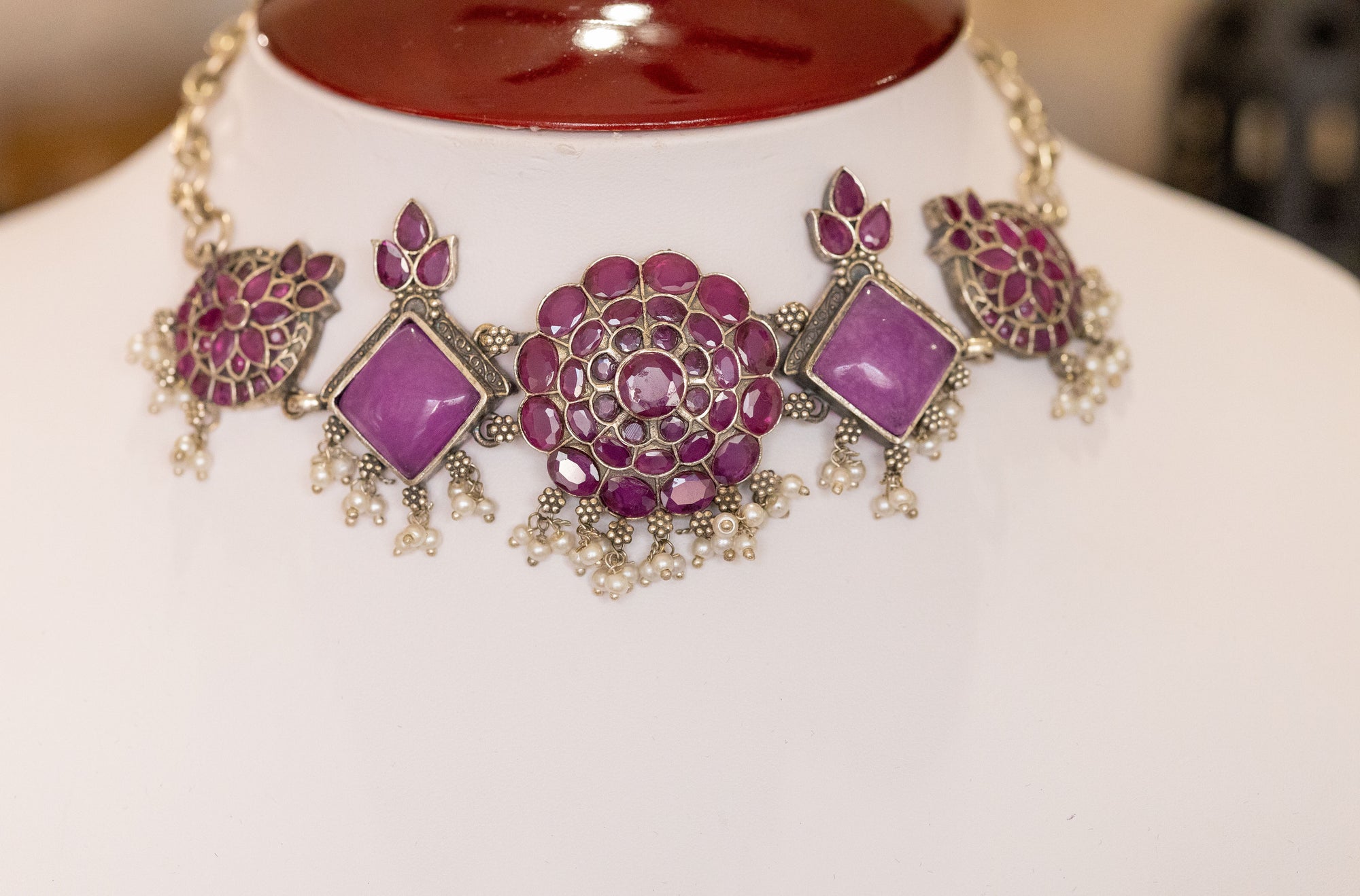 Harshima flower silver necklace with earrings set