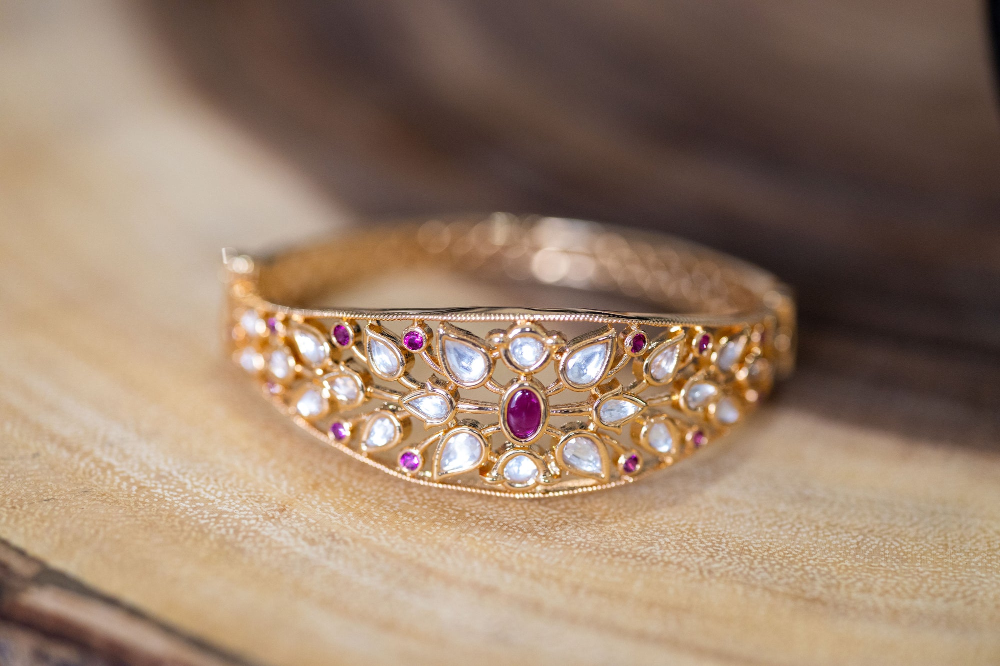 Nafrin rose gold kundan bracelet