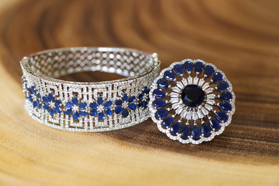 Theodora blue ad bracelet-ring combo