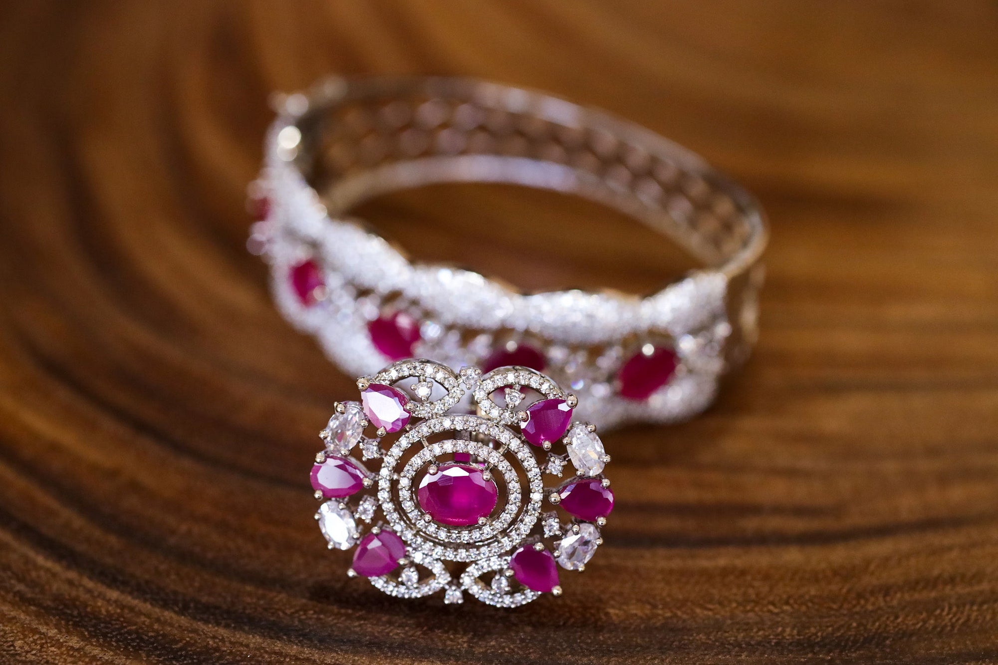 Stylish American Diamond Women's Bracelet With Ring Combo Jewellery Set