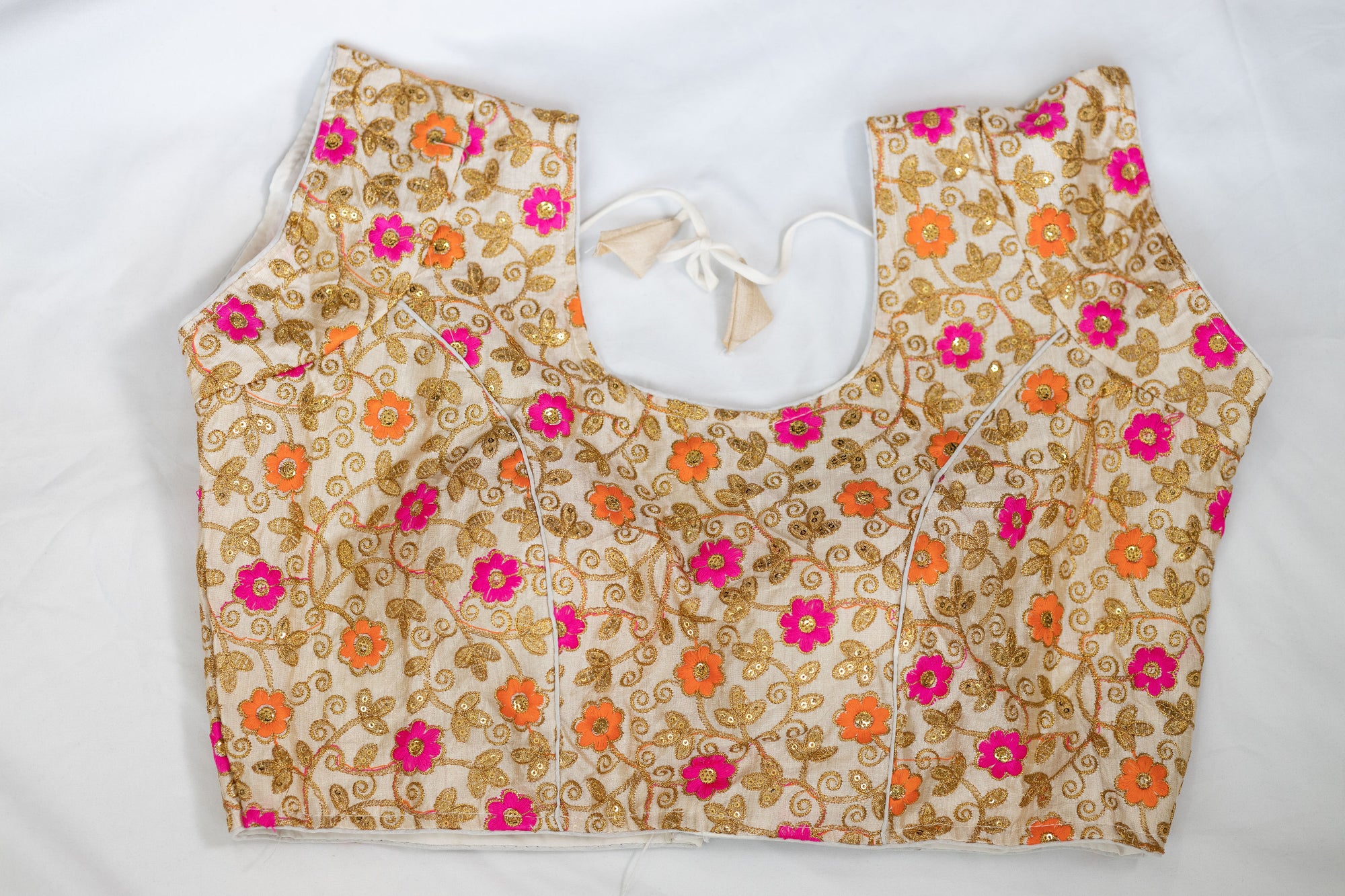 Multi colored stitched party floral blouse