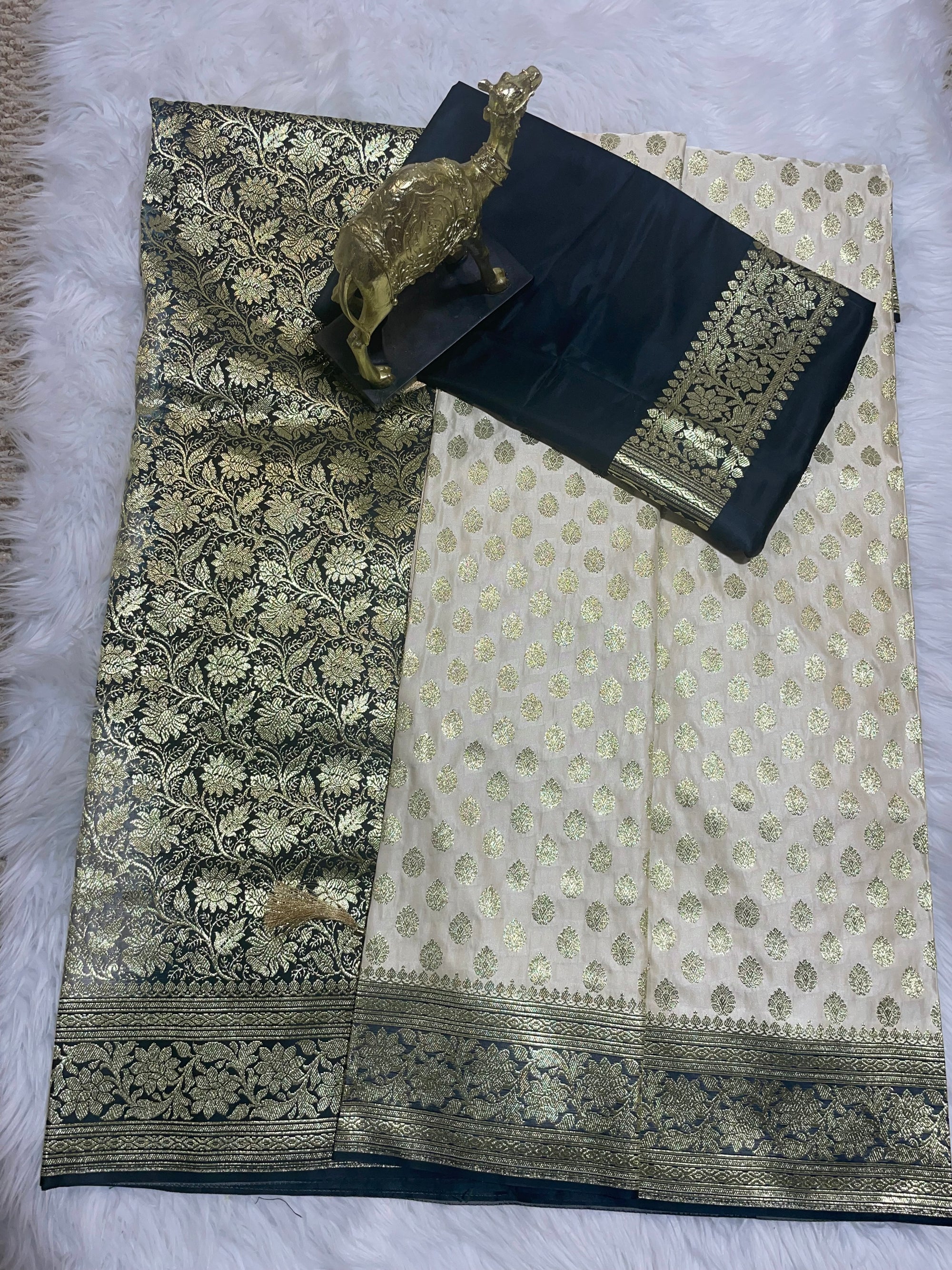 Off-White and Black Saree