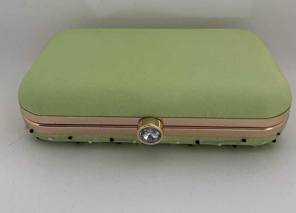 Jasly green embroidered box clutch