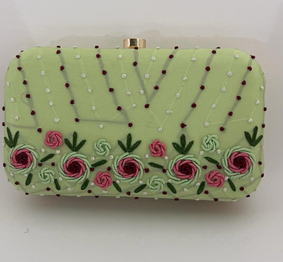 Jasly Green Embroidered Box Clutch
