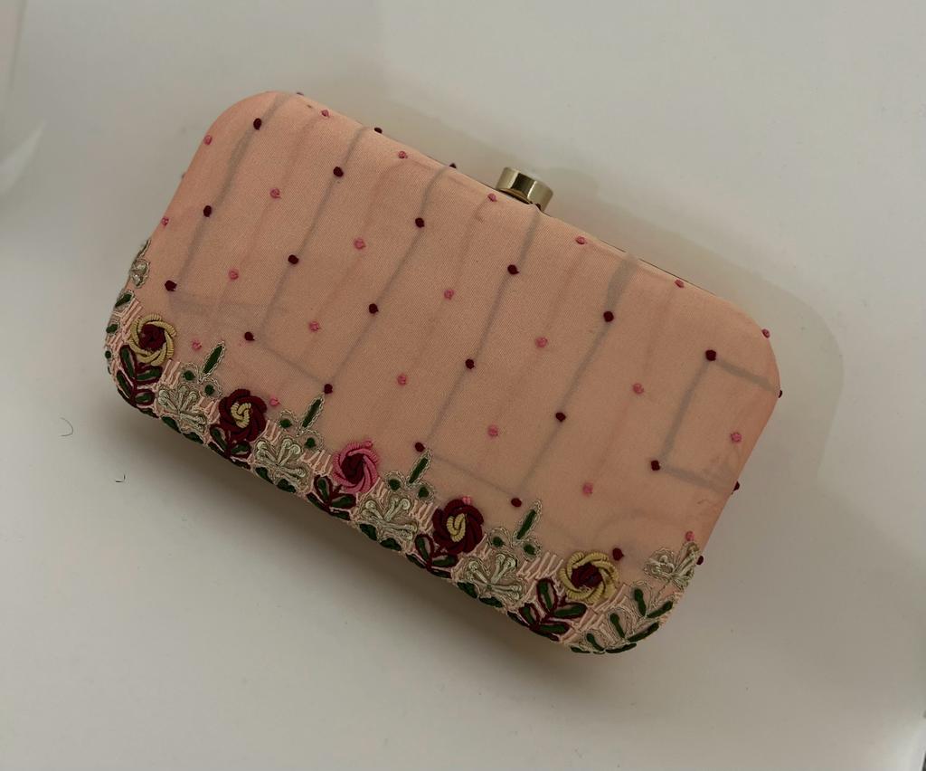 Nishi peach embroidered box clutch