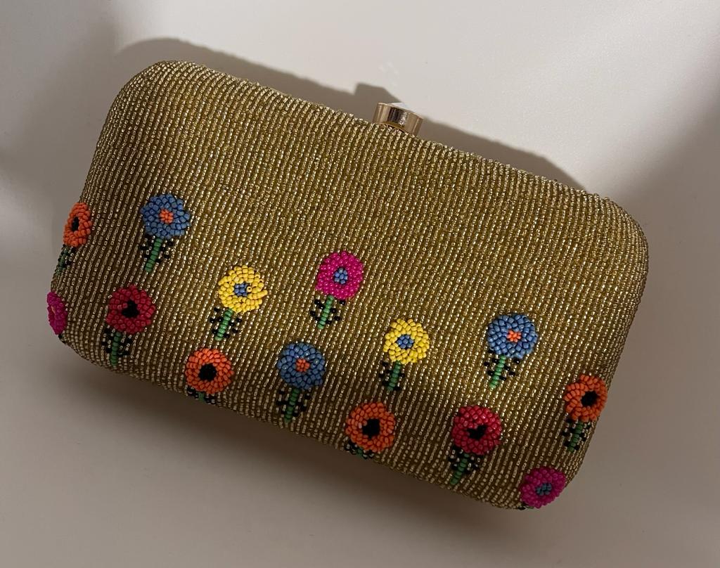 Lucie gold beaded box clutch