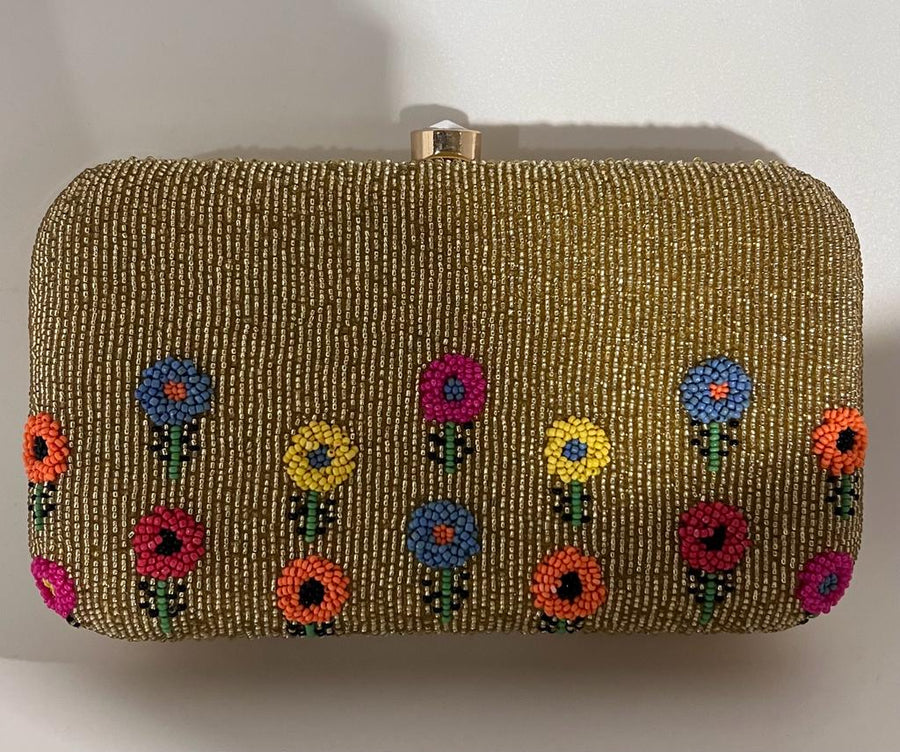 Lucie gold beaded box clutch